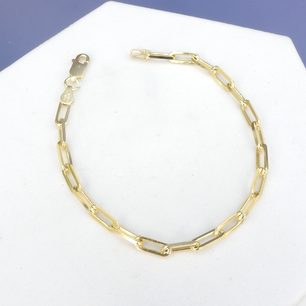 Sterling Silver Gold Plated Paper Clip Bracelet 7 1/2"