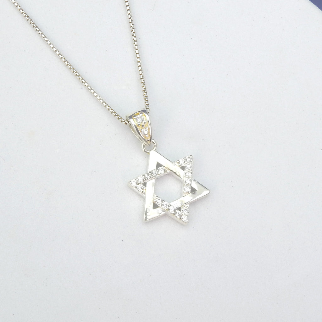 Sterling Silver Star of David Pendant w/ CZ Details