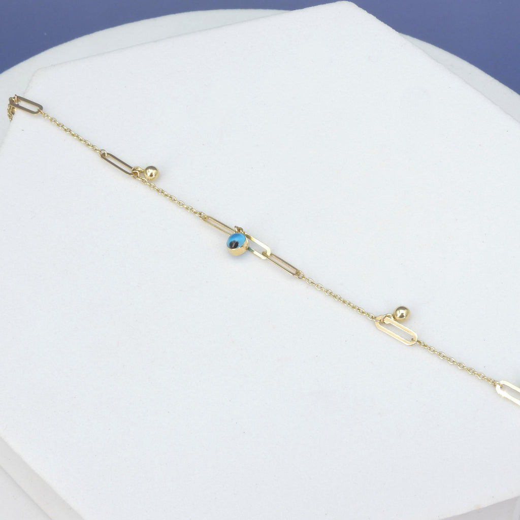 14KT Yellow Gold Evil Eye Dangle Bracelet