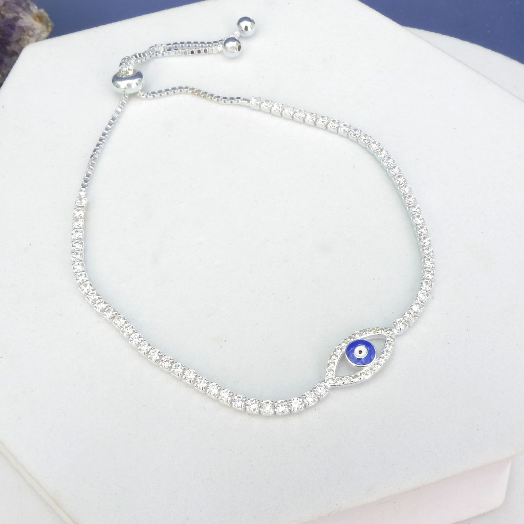 Sterling Silver Evil Eye CZ Bracelet