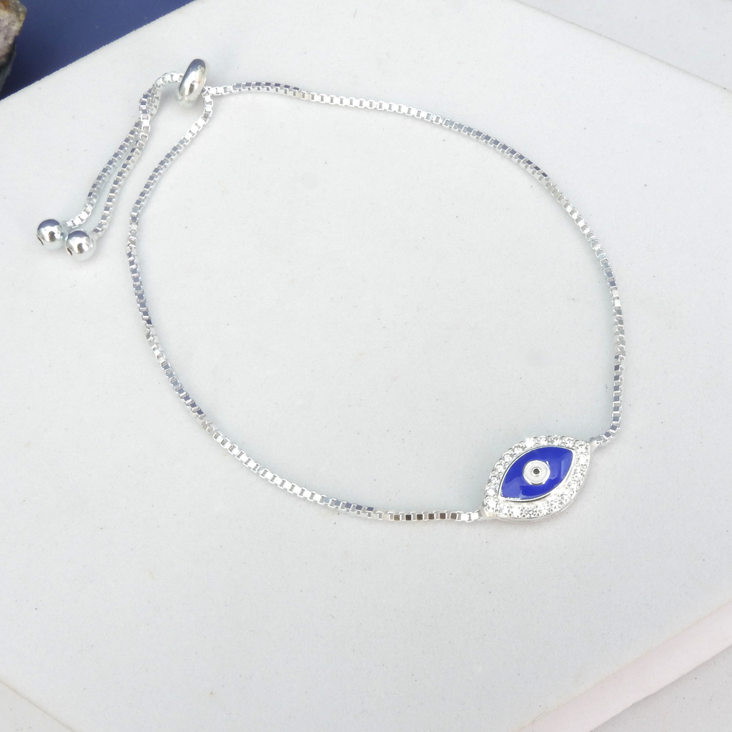 Sterling Silver Evil Eye CZ Bracelet