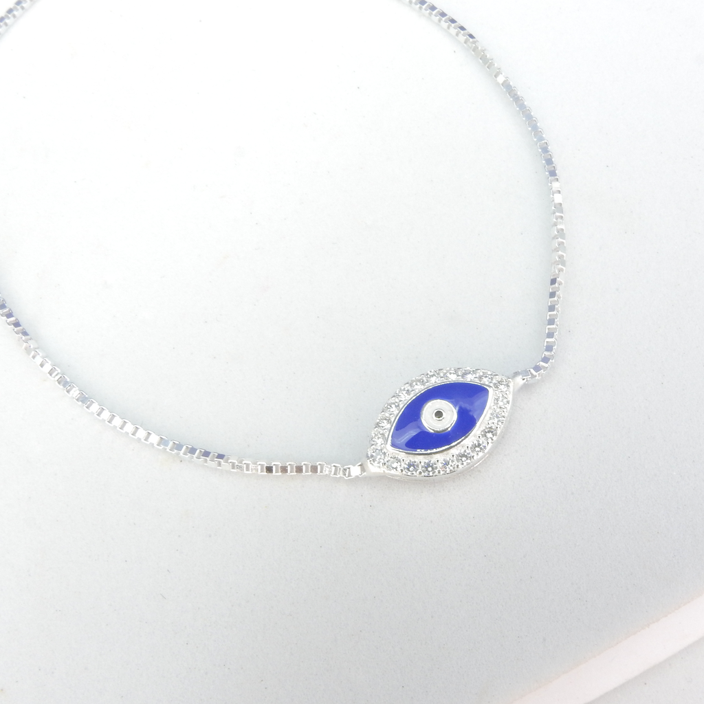 Sterling Silver Evil Eye CZ Bracelet