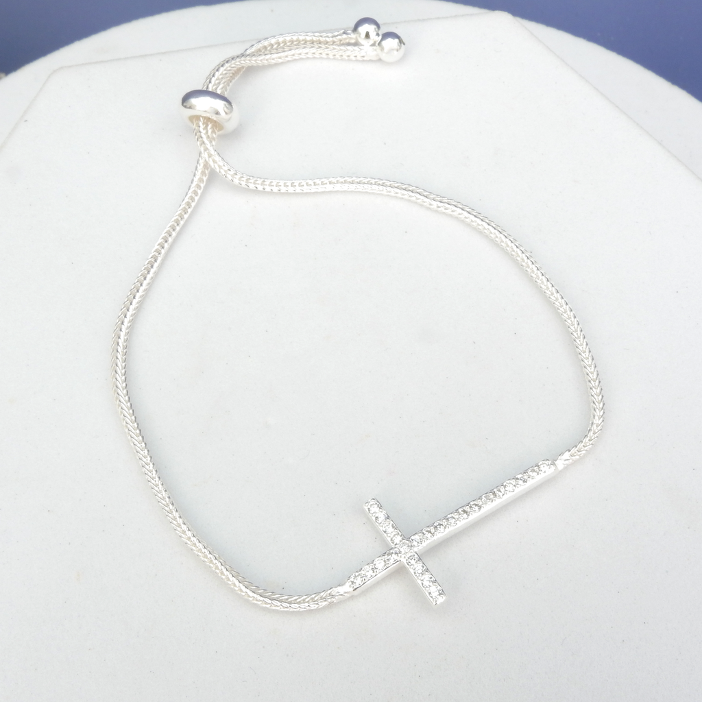 Sterling Silver CZ Cross Bracelet