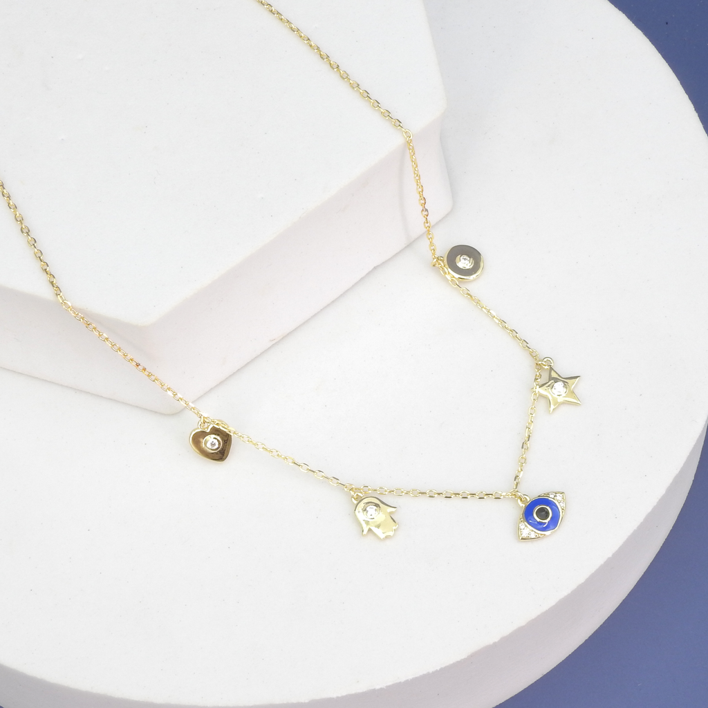Sterling Silver Gold Vermeil Evil Eye Charm Necklace
