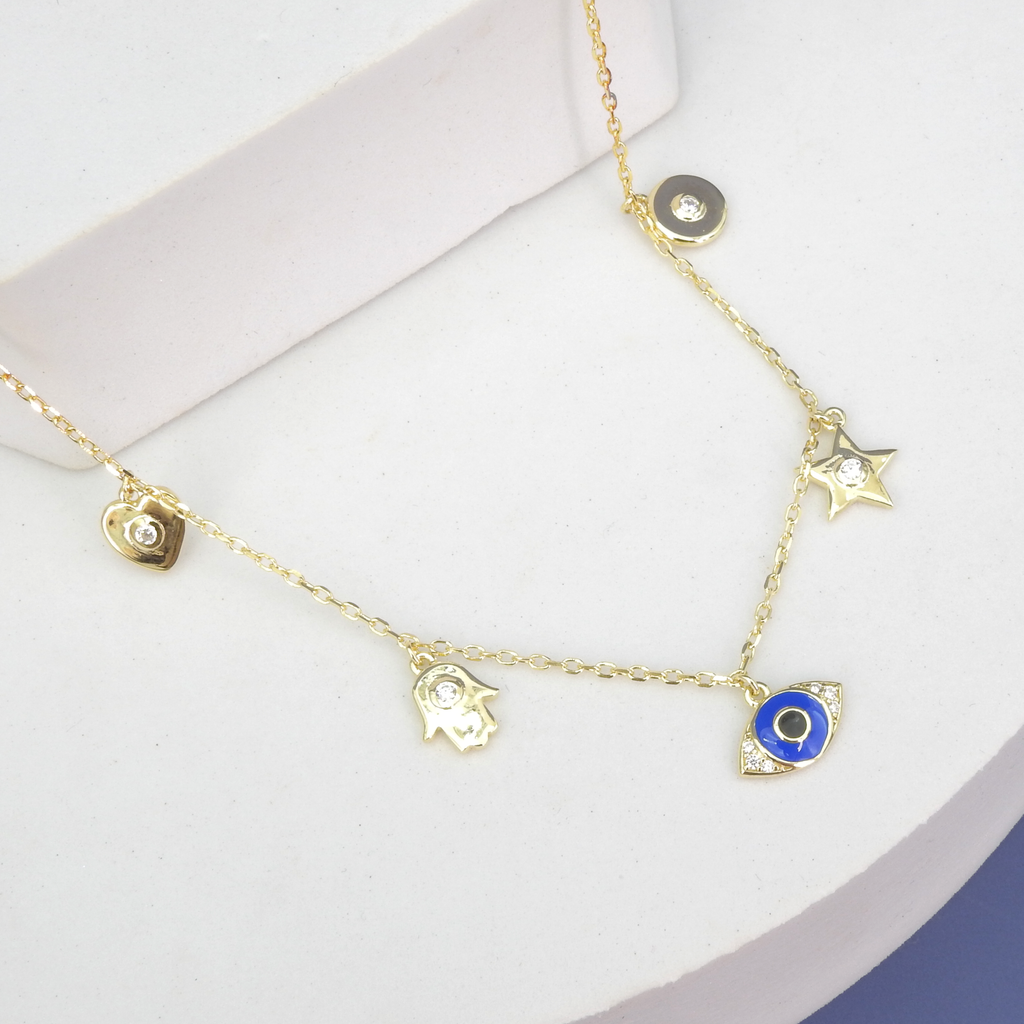 Sterling Silver Gold Vermeil Evil Eye Charm Necklace