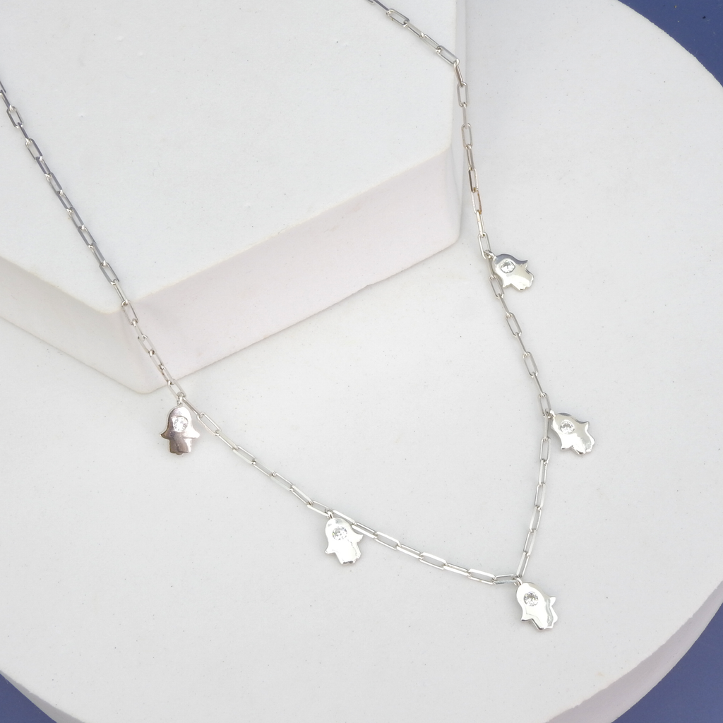 Sterling Silver Hamsa Charm Necklace