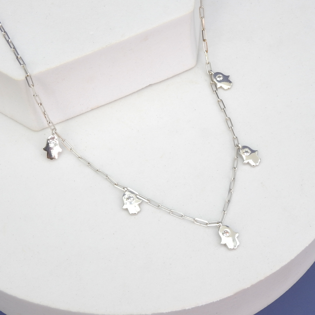 Sterling Silver Hamsa Charm Necklace
