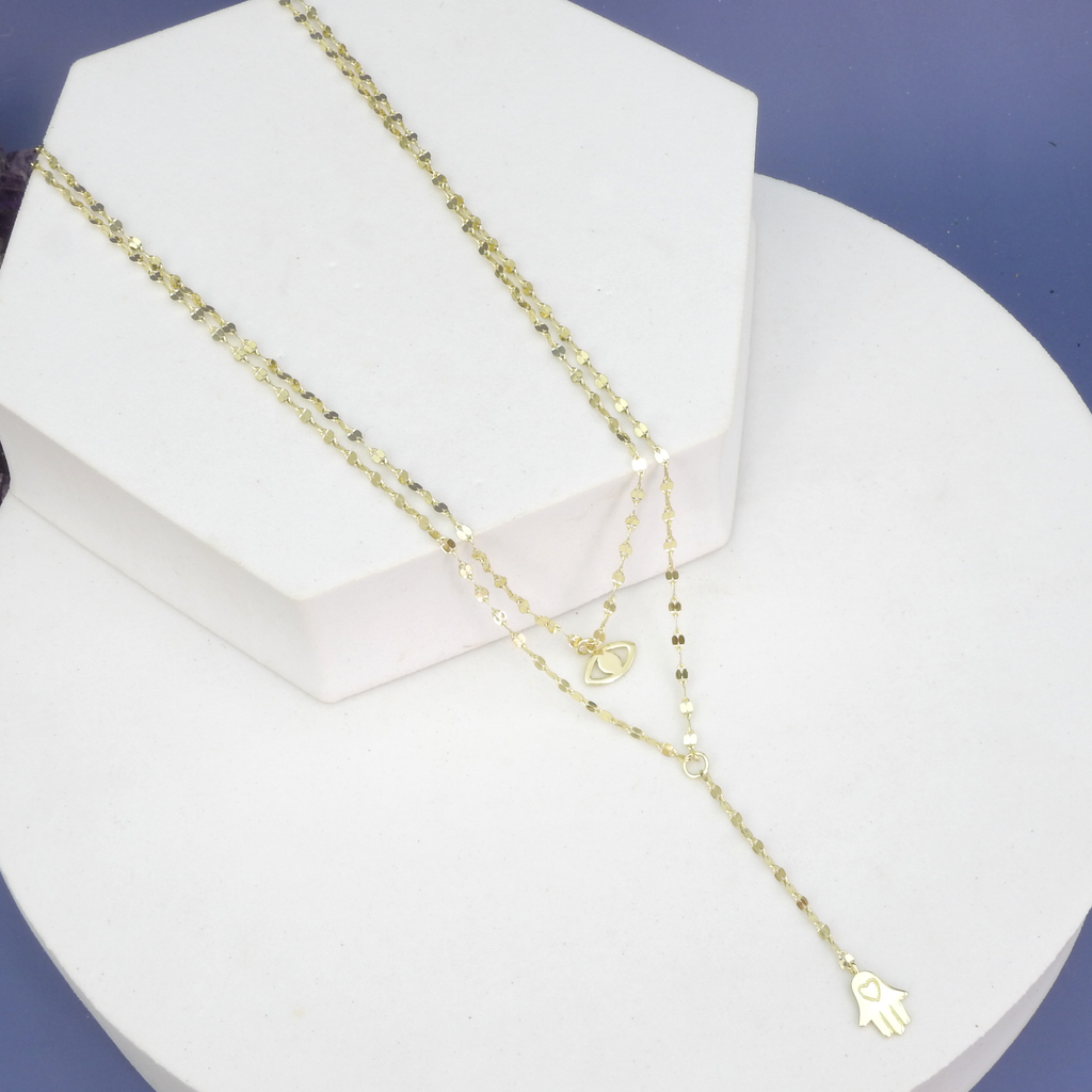 Sterling Silver Gold Vermeil Evil Eye Hamsa Layered Necklace