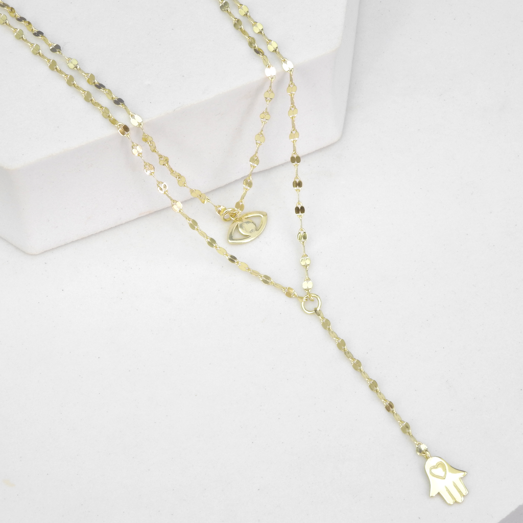 Sterling Silver Gold Vermeil Evil Eye Hamsa Layered Necklace
