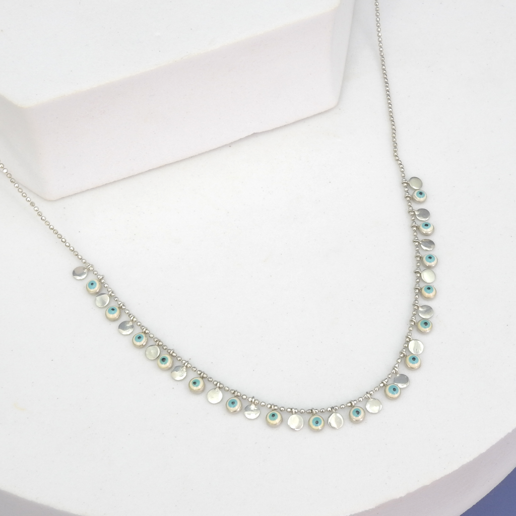 Sterling Silver Tiny Evil Eye Dangle Necklace