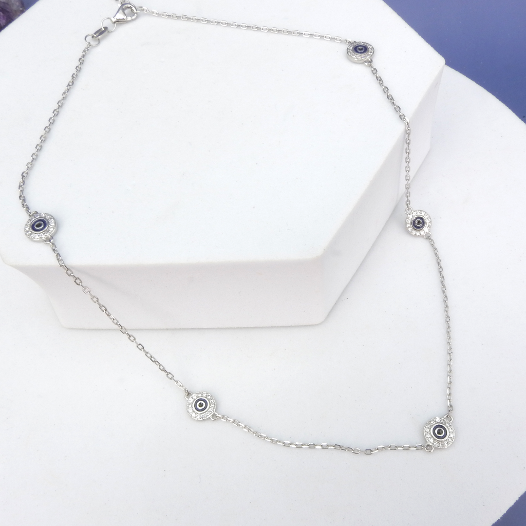 Sterling Silver Multi Evil Eye Necklace