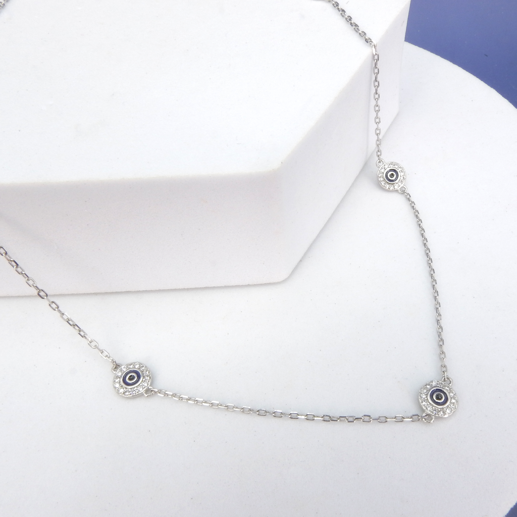 Sterling Silver Multi Evil Eye Necklace
