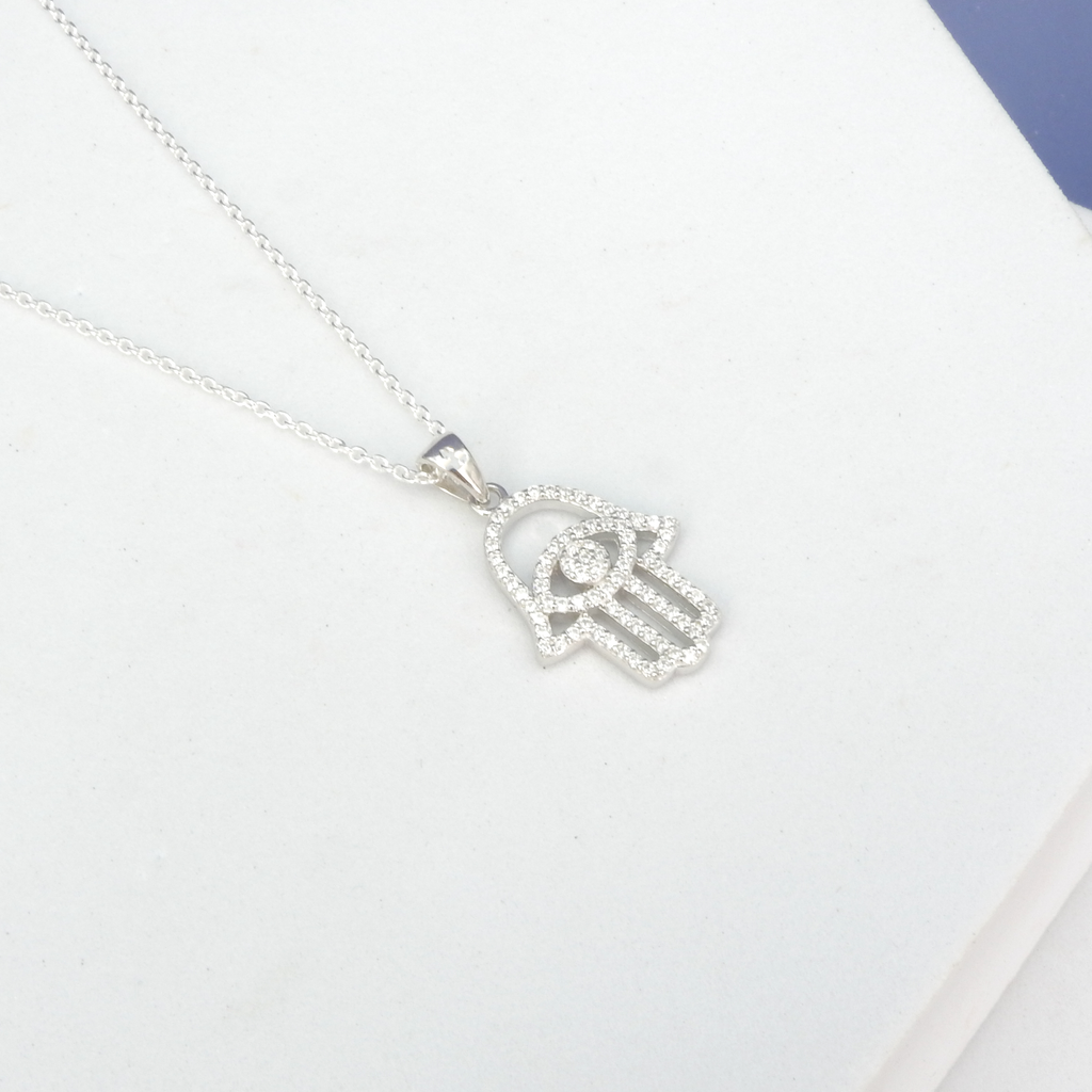 Sterling Silver Hamsa Pendant w/ Moissanite Details