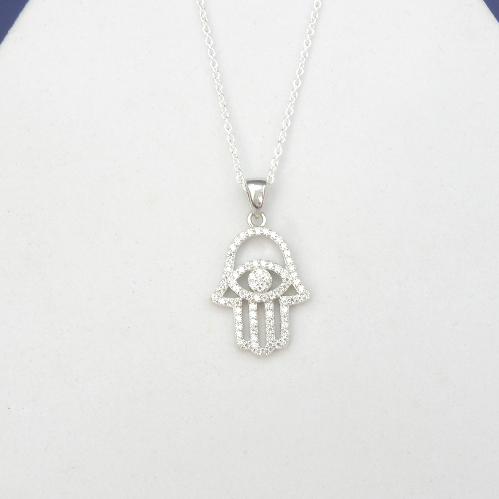 Sterling Silver Hamsa Pendant w/ Moissanite Details