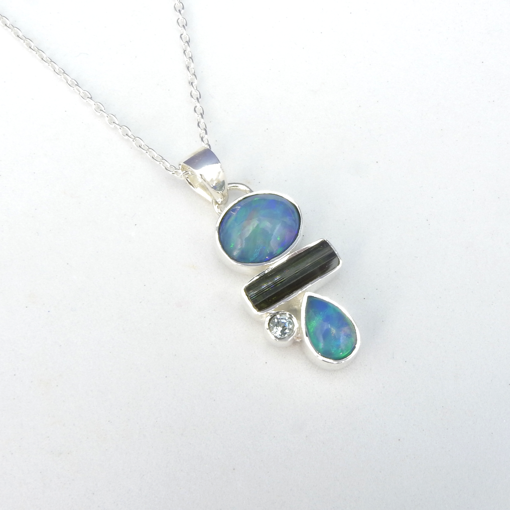 Sterling Silver Rough Ethiopian Opal & Tourmaline Pendant
