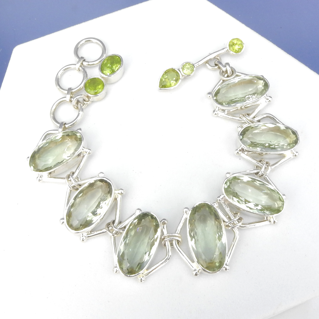 Sterling Silver Green Amethyst & Peridot Statement Bracelet