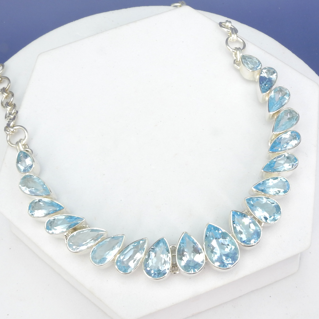 Sterling Silver Faceted Blue Topaz Statement Necklace