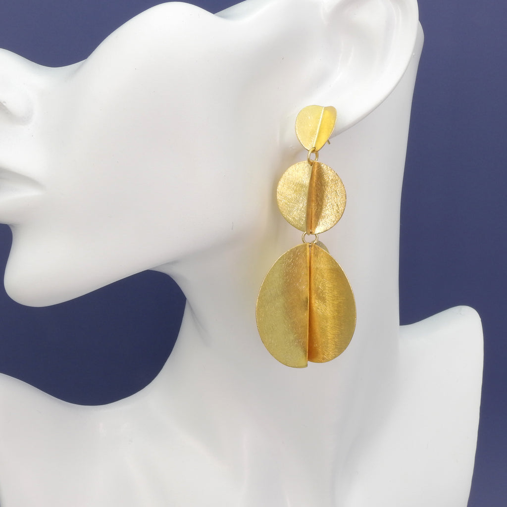 18KT Gold Plated Bent Circle Statement Earrings