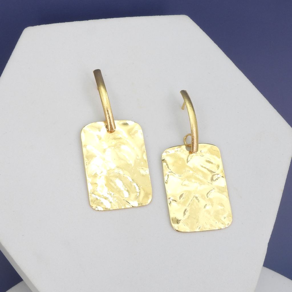 18KT Gold Plated Large Rectangle Dangle Earrings