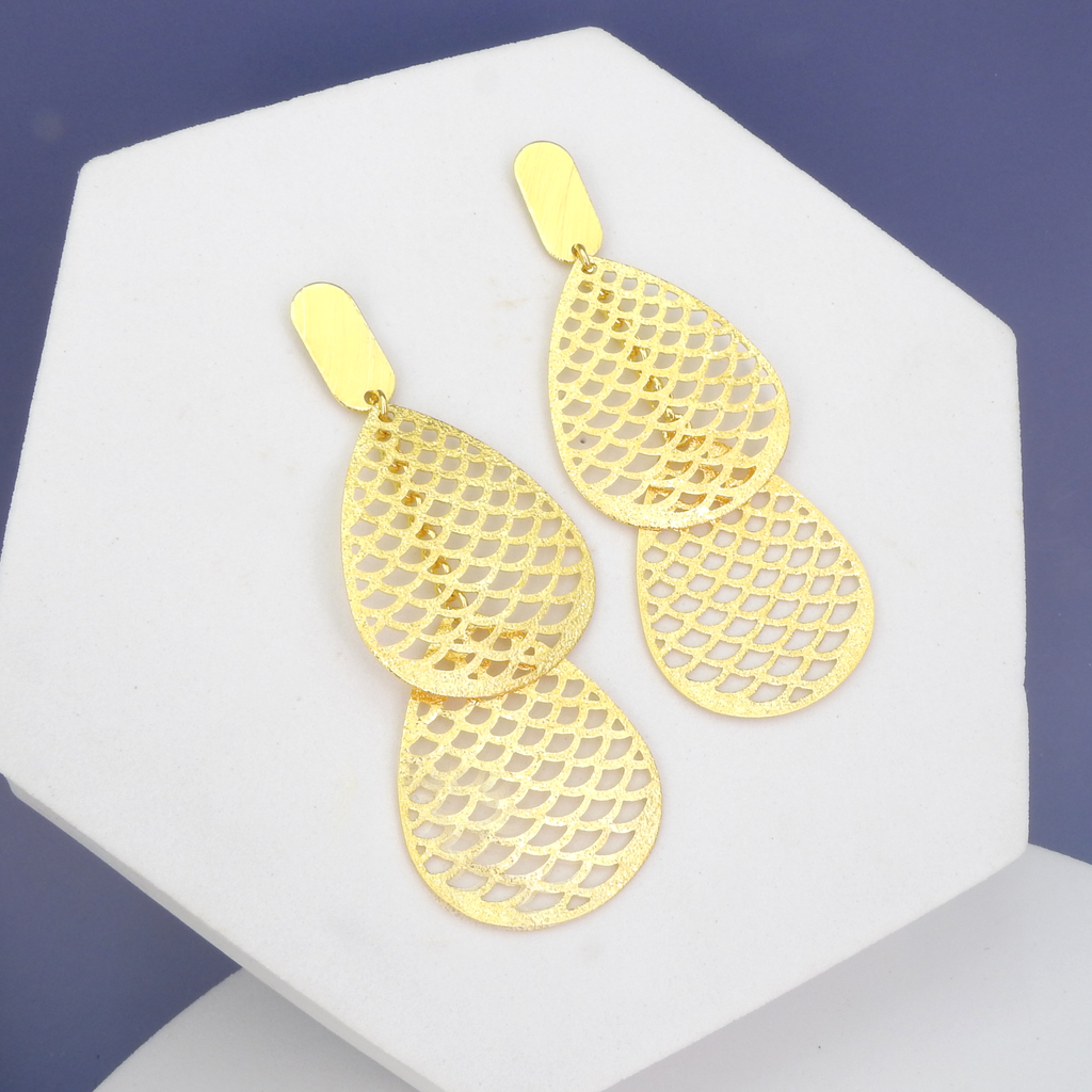 18KT Gold Plated Filigree Double Dangle Earrings