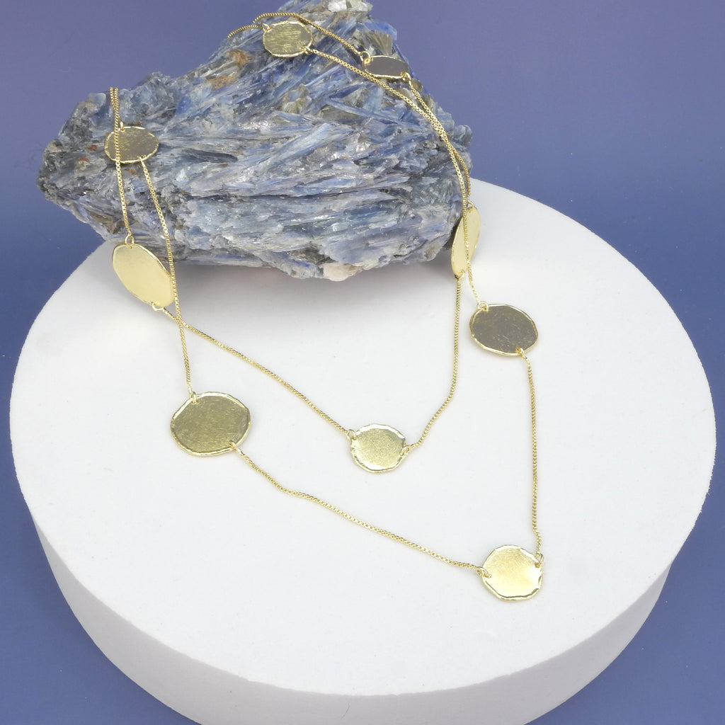 40" Long Gold Plated Disc Necklace
