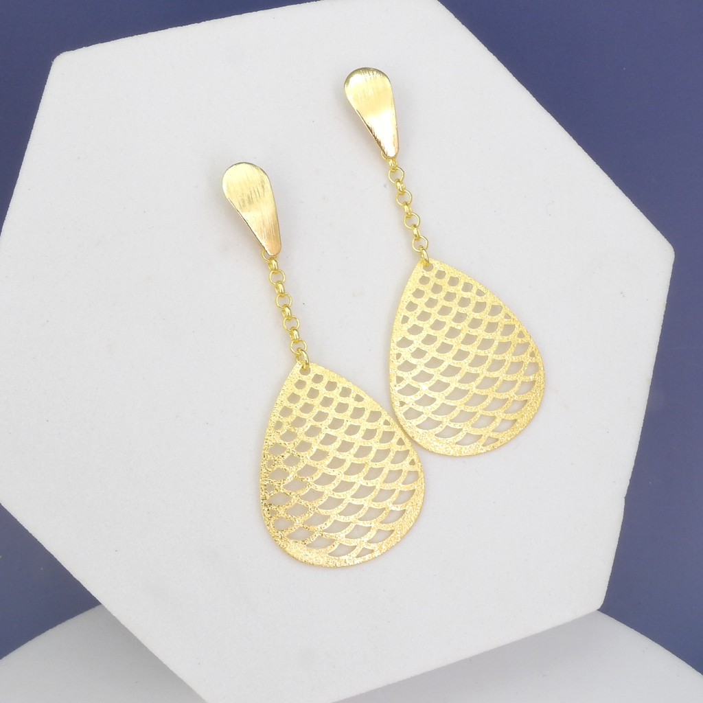 18KT Gold Plated Long Filigree Dangle Earrings