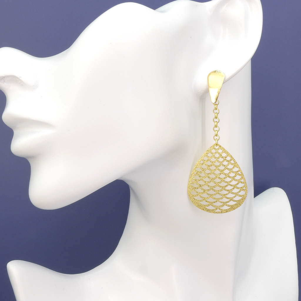 18KT Gold Plated Long Filigree Dangle Earrings
