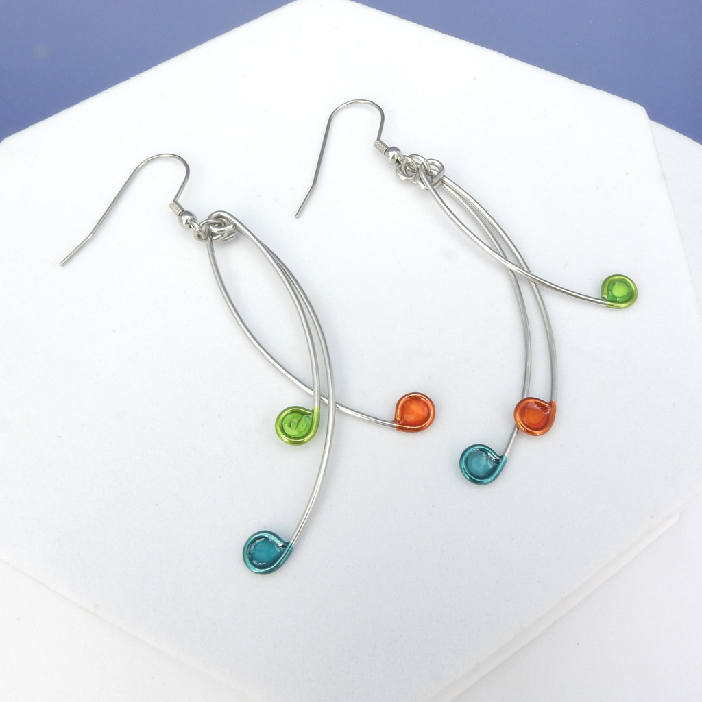 Stainless and Resin Kinetic Dangle Earrings