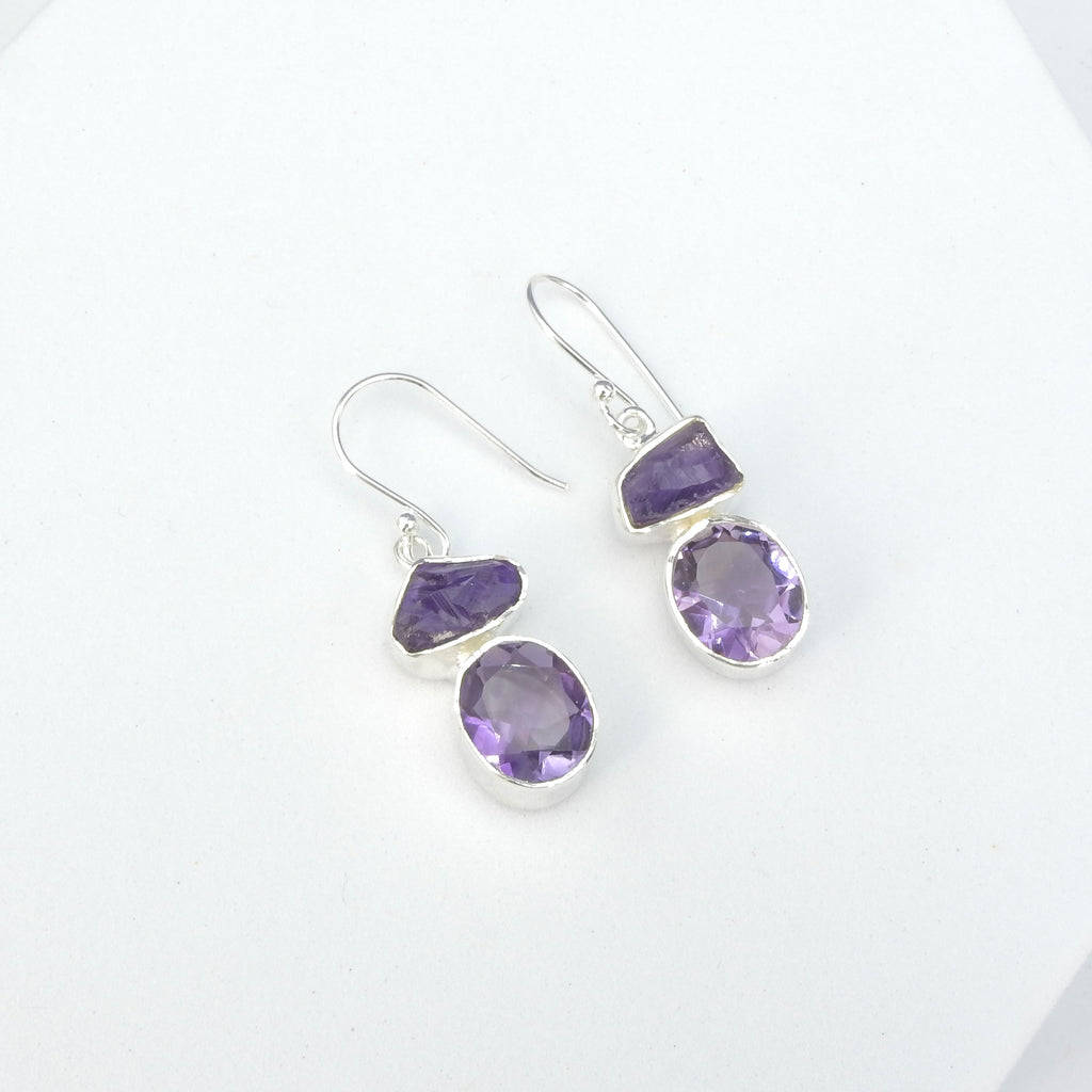 Sterling Silver Rough & Faceted Amethyst Earrings