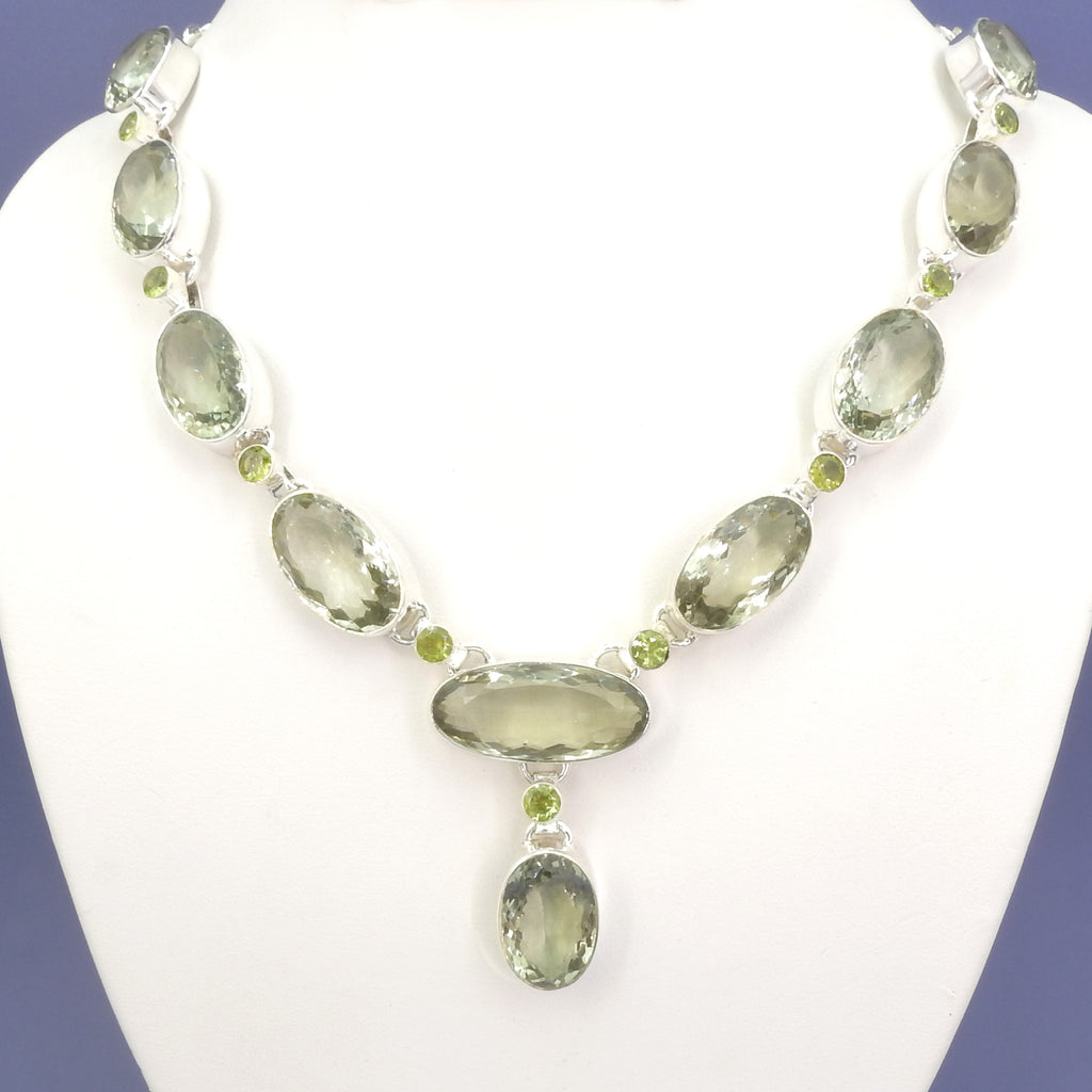 Sterling Silver Green Amethyst & Peridot Statement Necklace