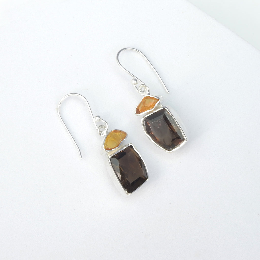 Sterling Silver Smoky Quartz & Citrine Earring