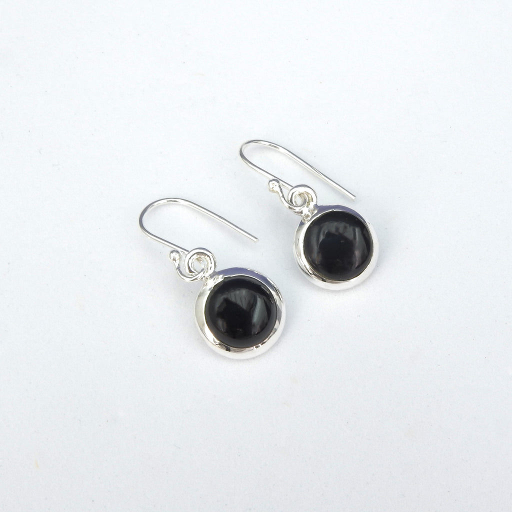 Sterling Silver Small Round Onyx Earrings