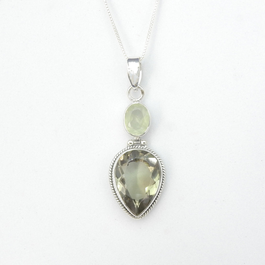 Sterling Silver Faceted Green Amethyst Pendant