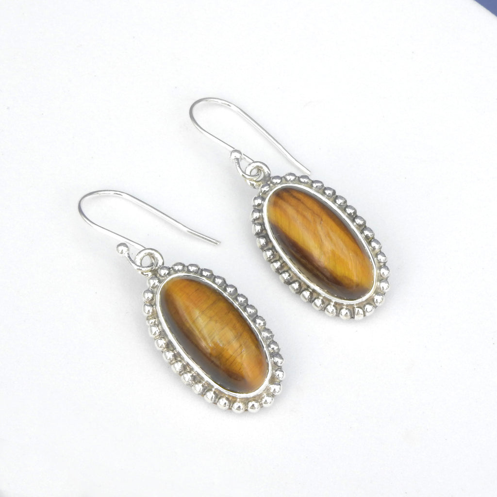 Sterling Silver Tiger Eye Oval Earrings