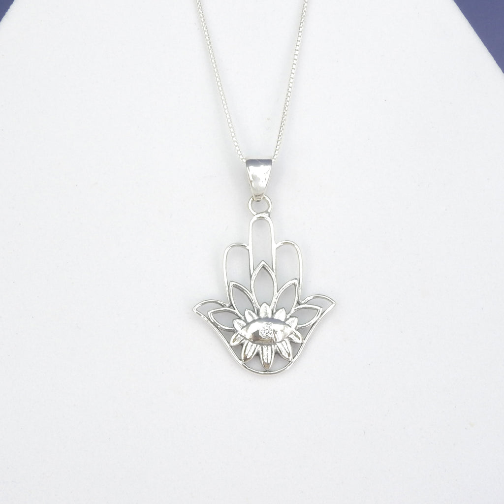 Sterling Silver Hamsa & Evil Eye Pendant