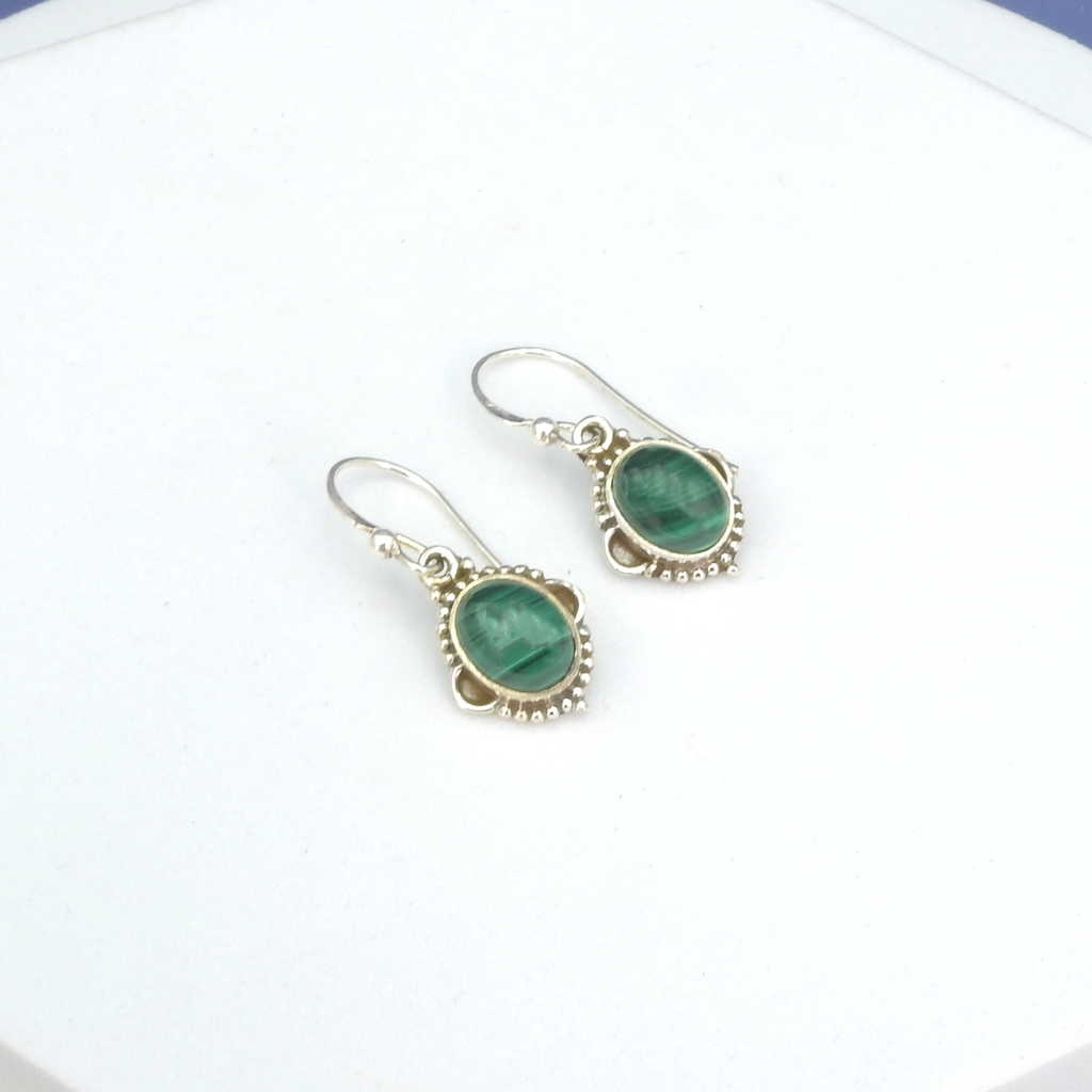 Sterling Silver Small Malachite Earrings