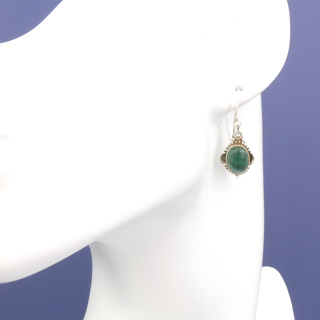 Sterling Silver Small Malachite Earrings
