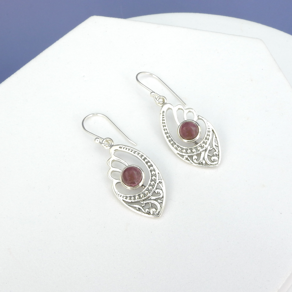 Sterling Silver Pink Tourmaline Filigree Earrings