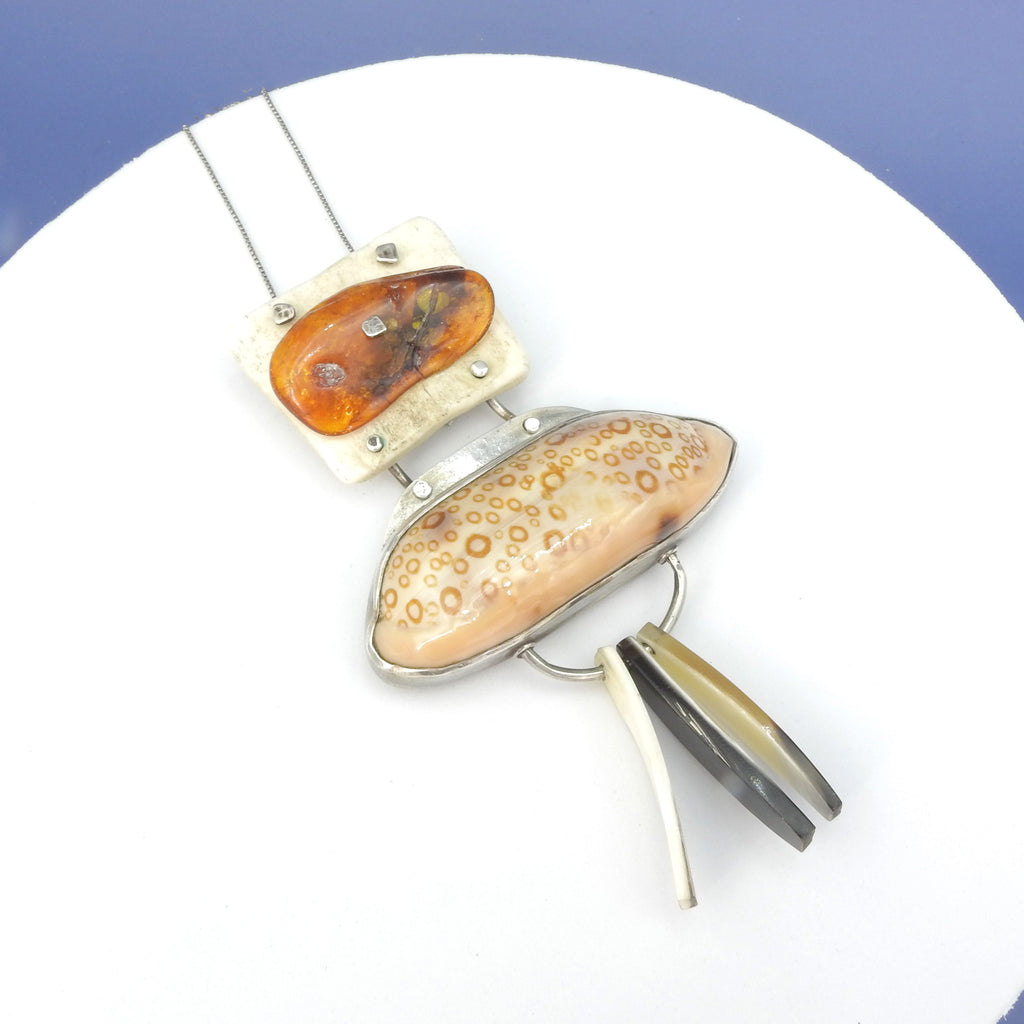 Sterling Silver Antler, Amber & Horn Necklace