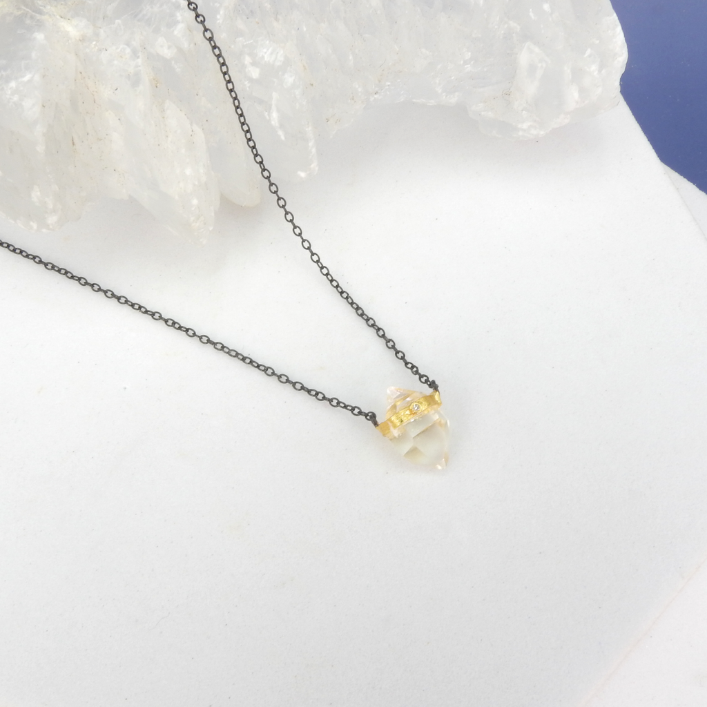 Oxidized Silver w/ Gold Vermeil Herkimer & Diamond Accent Necklace