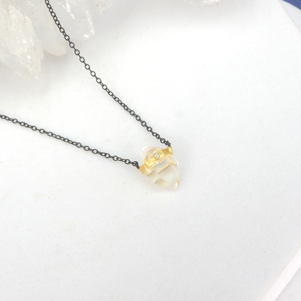 Oxidized Silver w/ Gold Vermeil Herkimer & Diamond Accent Necklace