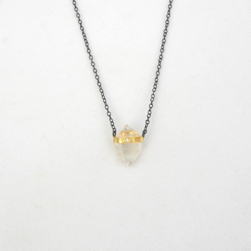 Oxidized Silver w/ Gold Vermeil Herkimer & Diamond Accent Necklace