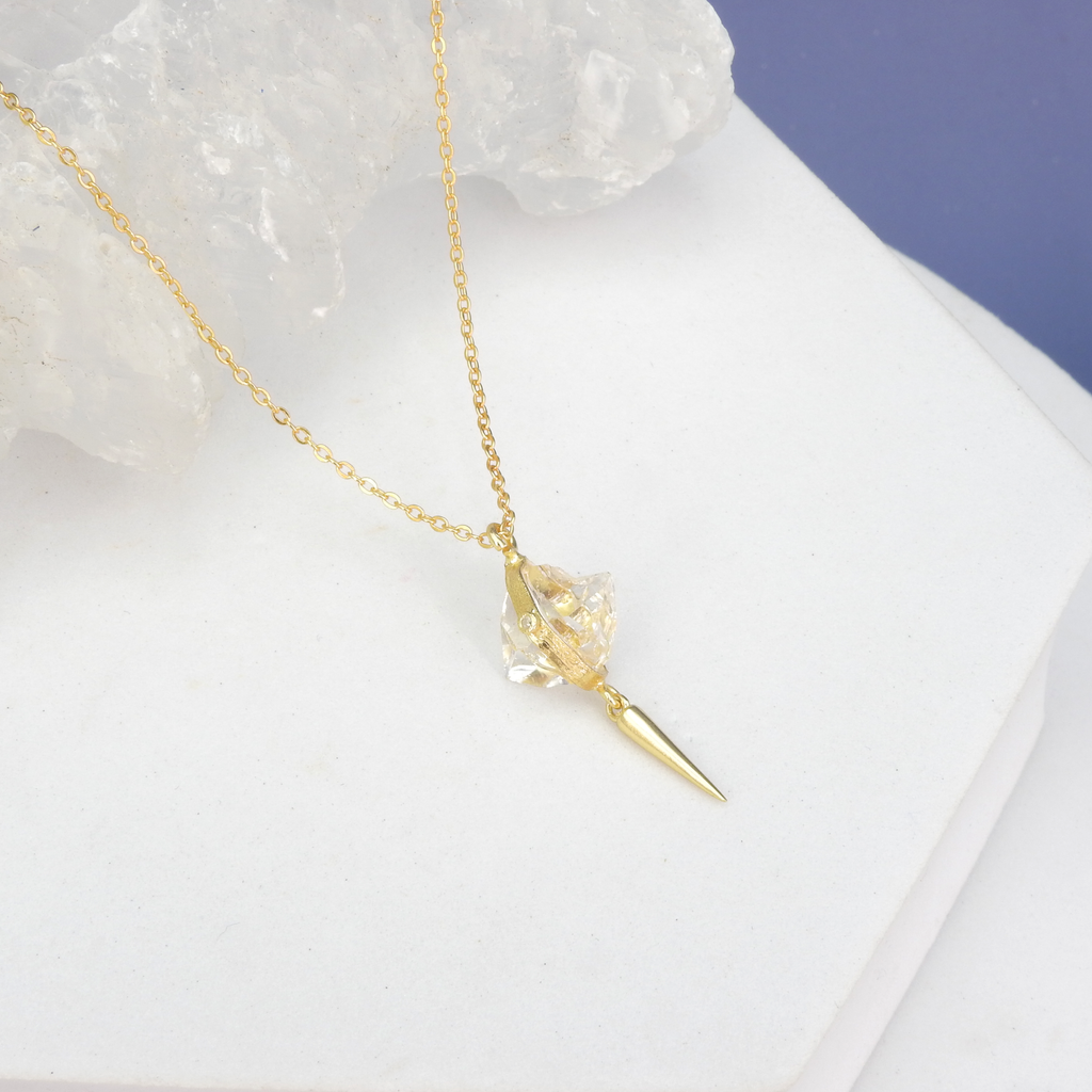 Sterling Silver Gold Vermeil Herkimer & Diamond Accent Necklace