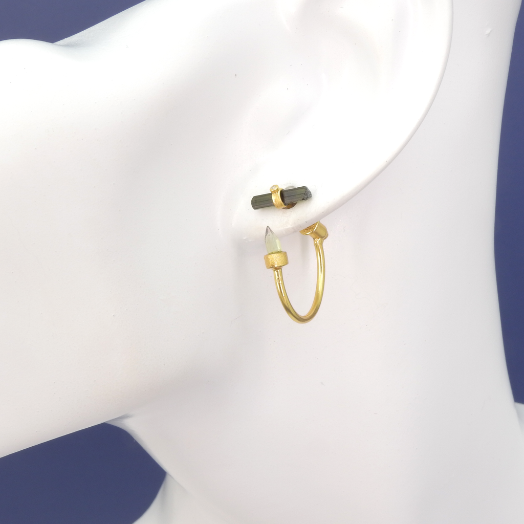 Sterling Silver Gold Vermeil Tourmaline w/ Diamond Accent Hoop
