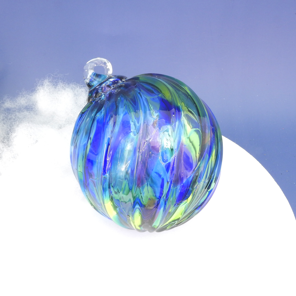 Blue Mosaic Twist Glass Ornament