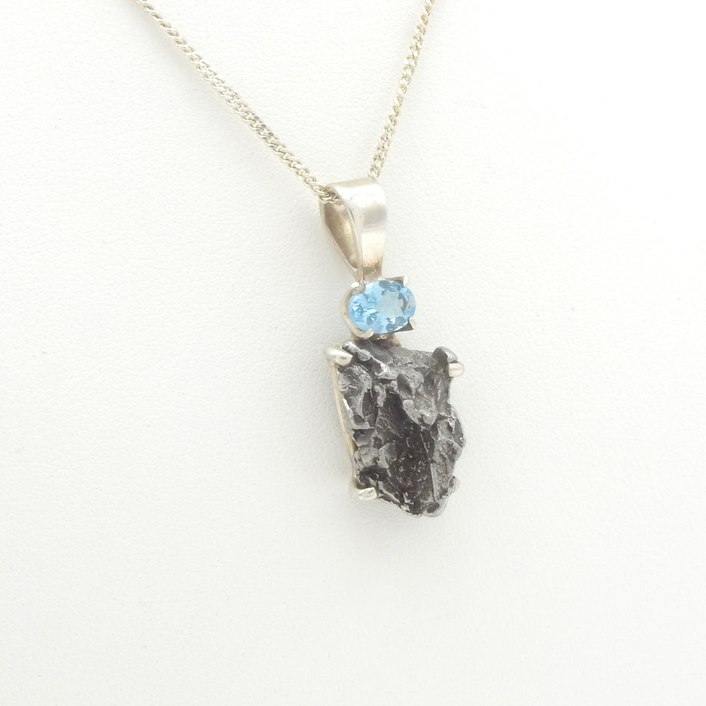 Sterling Silver Meteorite & Blue Topaz Pendant