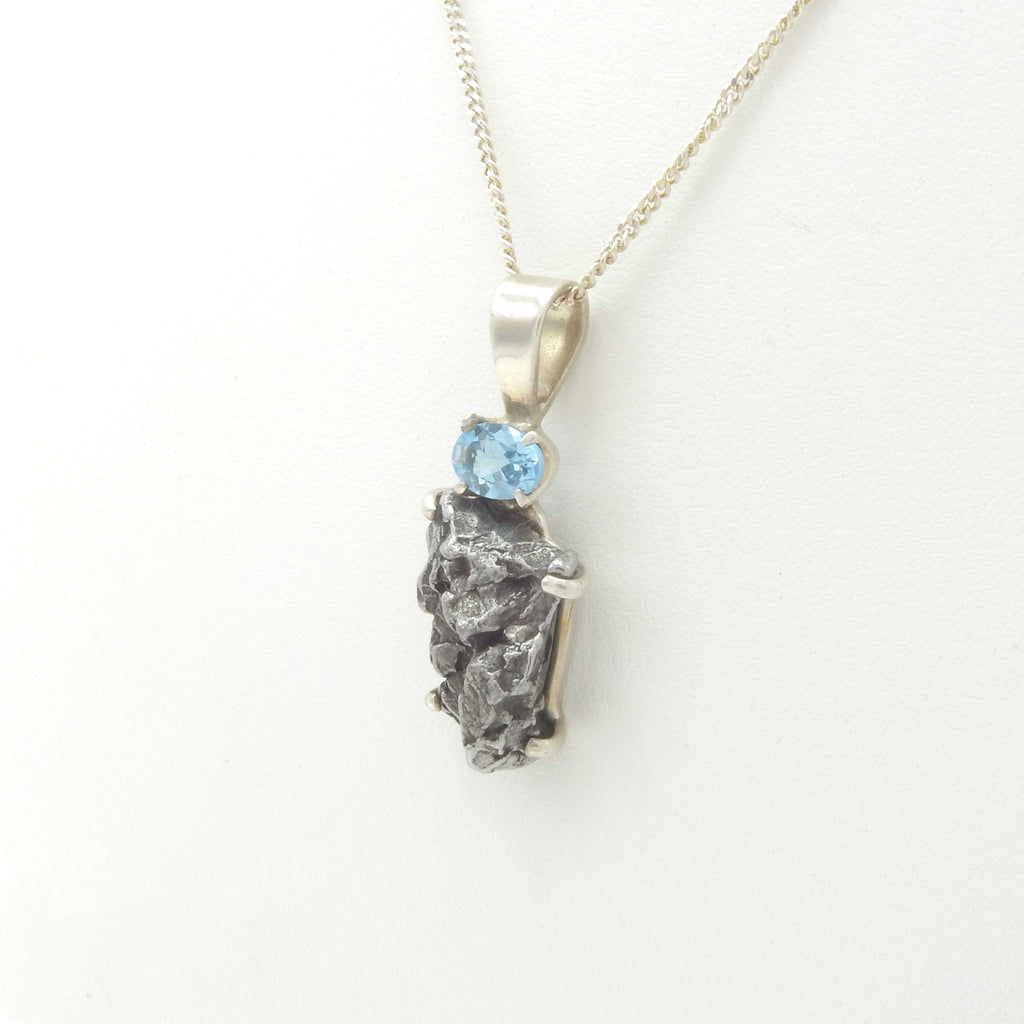 Sterling Silver Meteorite & Blue Topaz Pendant