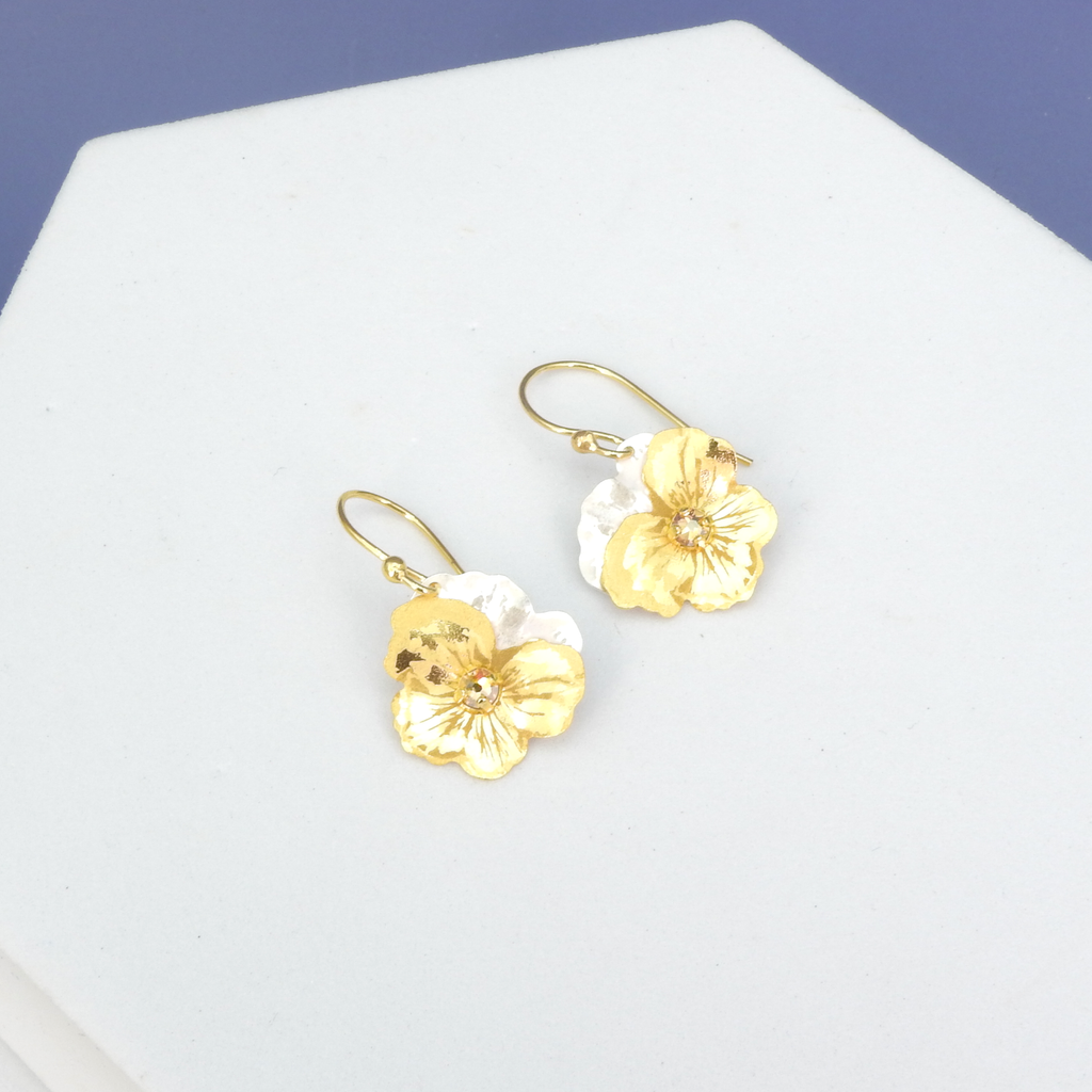 Gold & Silver Pansy Earrings
