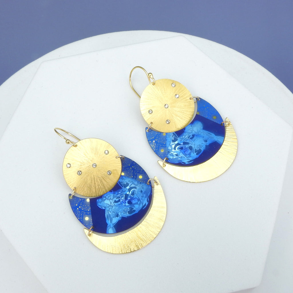 Midnight Blue Galaxy Statement Earrings