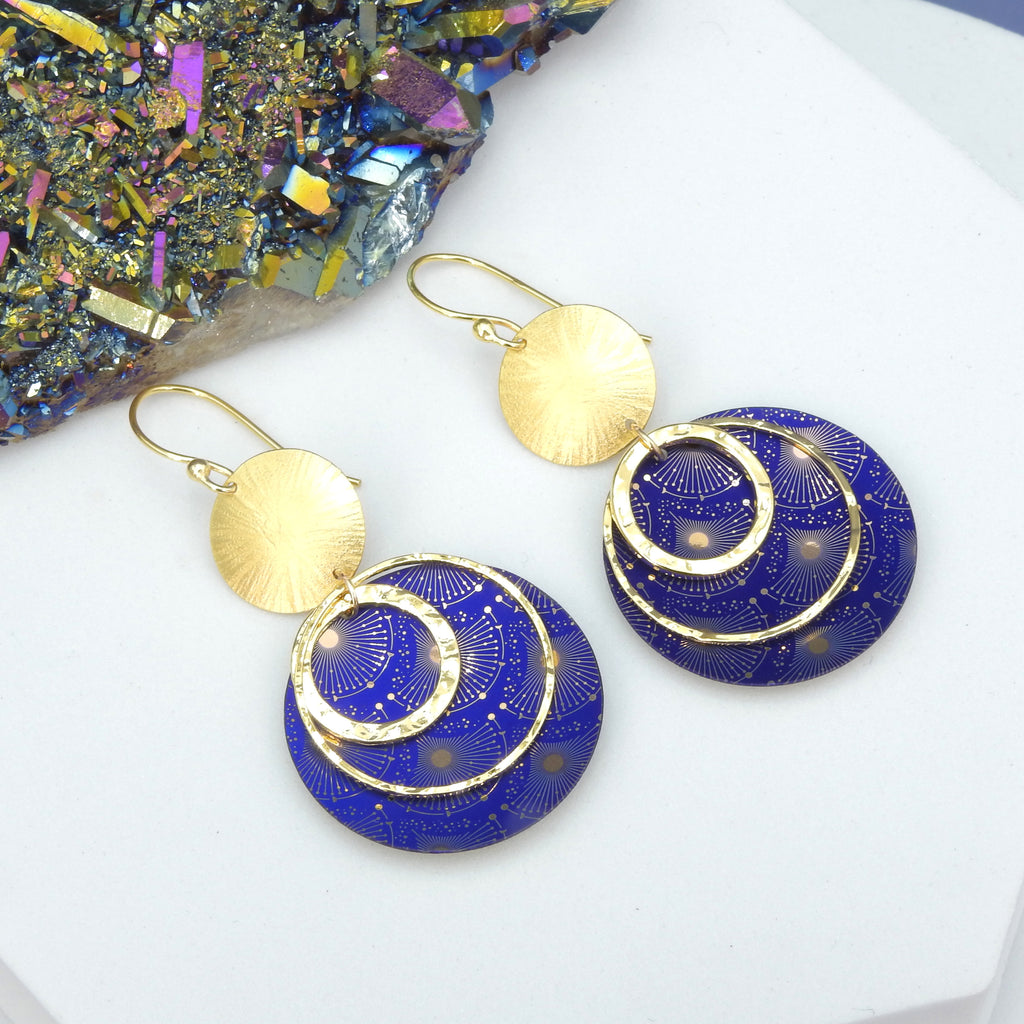 Midnight Blue & Gold Galaxy Earrings